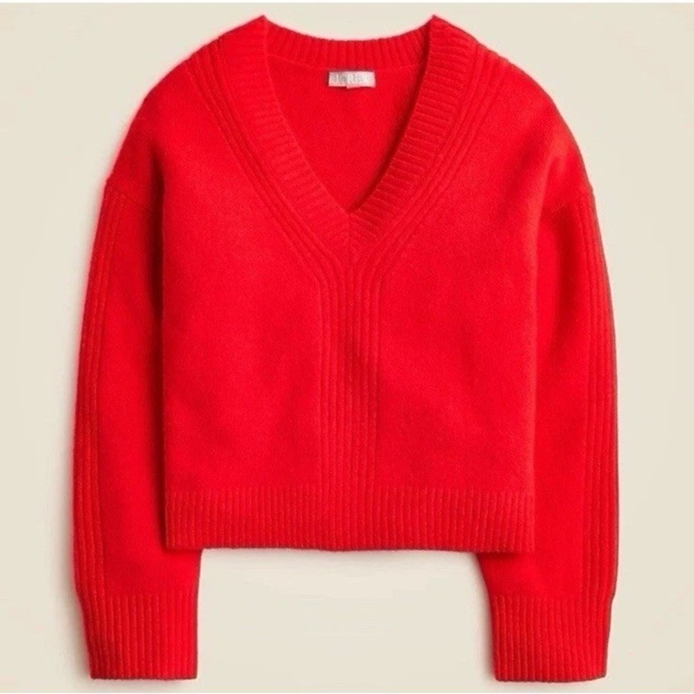 J.CREW Relaxed V-Neck Sweater Super soft Yarn Candy Apple Merino Alpaca‎ Size XS